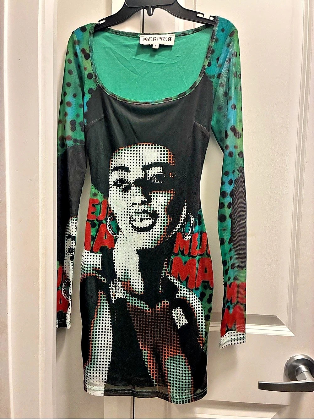 Meji Meji Mama G Long Sleeve Mini Dress Green & Black New